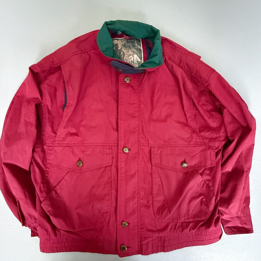 Happy Life Red Cotton Blend Jacket Green Collar Lined
